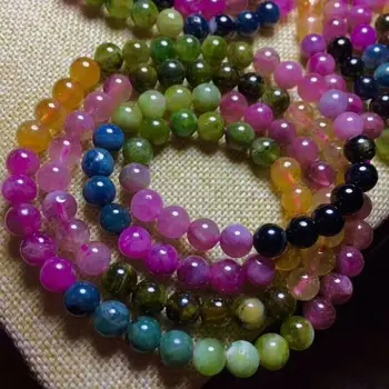 

FREE SHIPPING Natural Colorful Tourmaline Crystal Beads Bracelet 5.8-5mm AAA 3rows