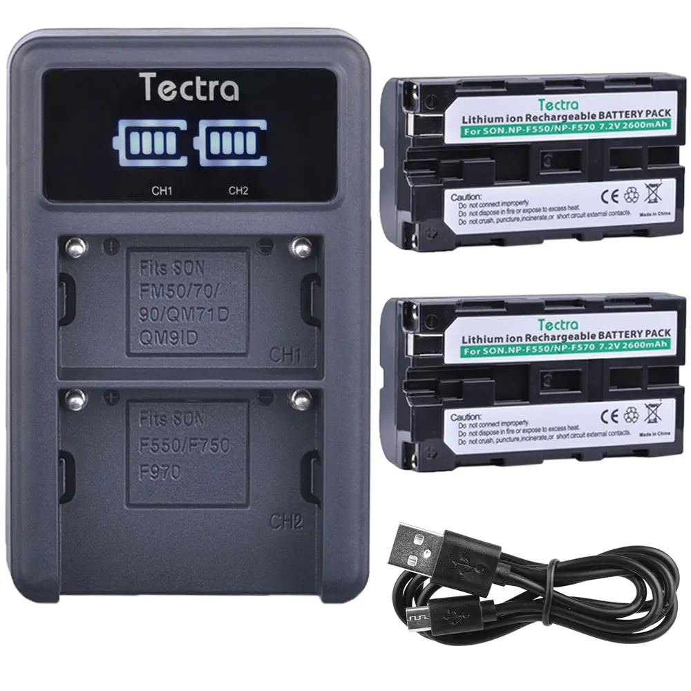 Tectra 2600 мАч 2 шт. NP F550 NPF550 NPF570 батарея для Sony CCD SC55 + светодиодный дисплей