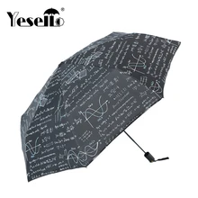 Yesello Портативный Женский зонтик с формулой, черные зонты с защитой от ультрафиолетовых лучей, непромокаемый складной женский маленький Зонт с тремя сложениями, математический зонт