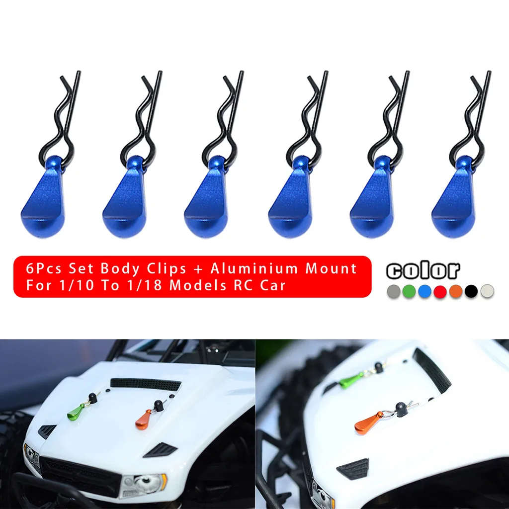 

6PC R-type Body Shell Clips Pin with Aluminum Mount Set For 1/10 to 1/18 RC Cars Toys Parts Accessories 6.21