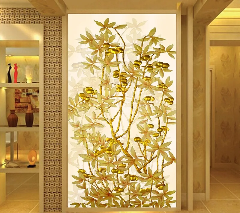 

Customized size Windows Glass Film Stickers Art Golden tree opaque Self-Adhesive for door wall screen window clothespress