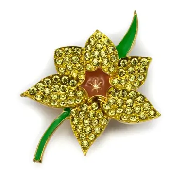 

2 Inch Gold Tone Yellow Rhinestone Crystal Diamante Yellow Poppy Flower Jewelry Brooch Remembrance Gifts
