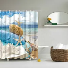 1pcs High Quality Ocean Decor Collection Starfish Seascape Sea Beach Picture Print Bathroom Set Fabric Shower Curtain with Hooks