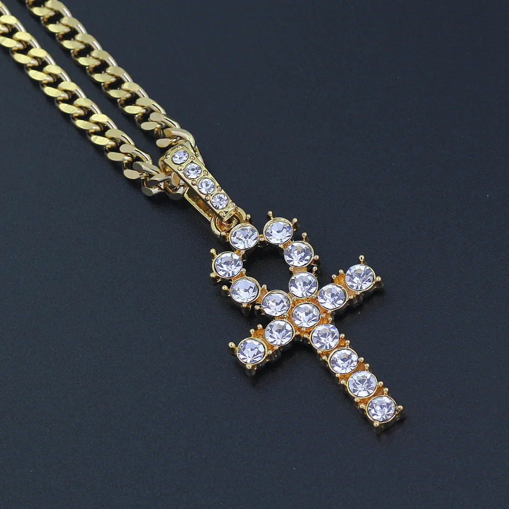 Мужская и женская подвеска из сплава в стиле хип хоп Iced Out Ankh Cross теннисная цепочка