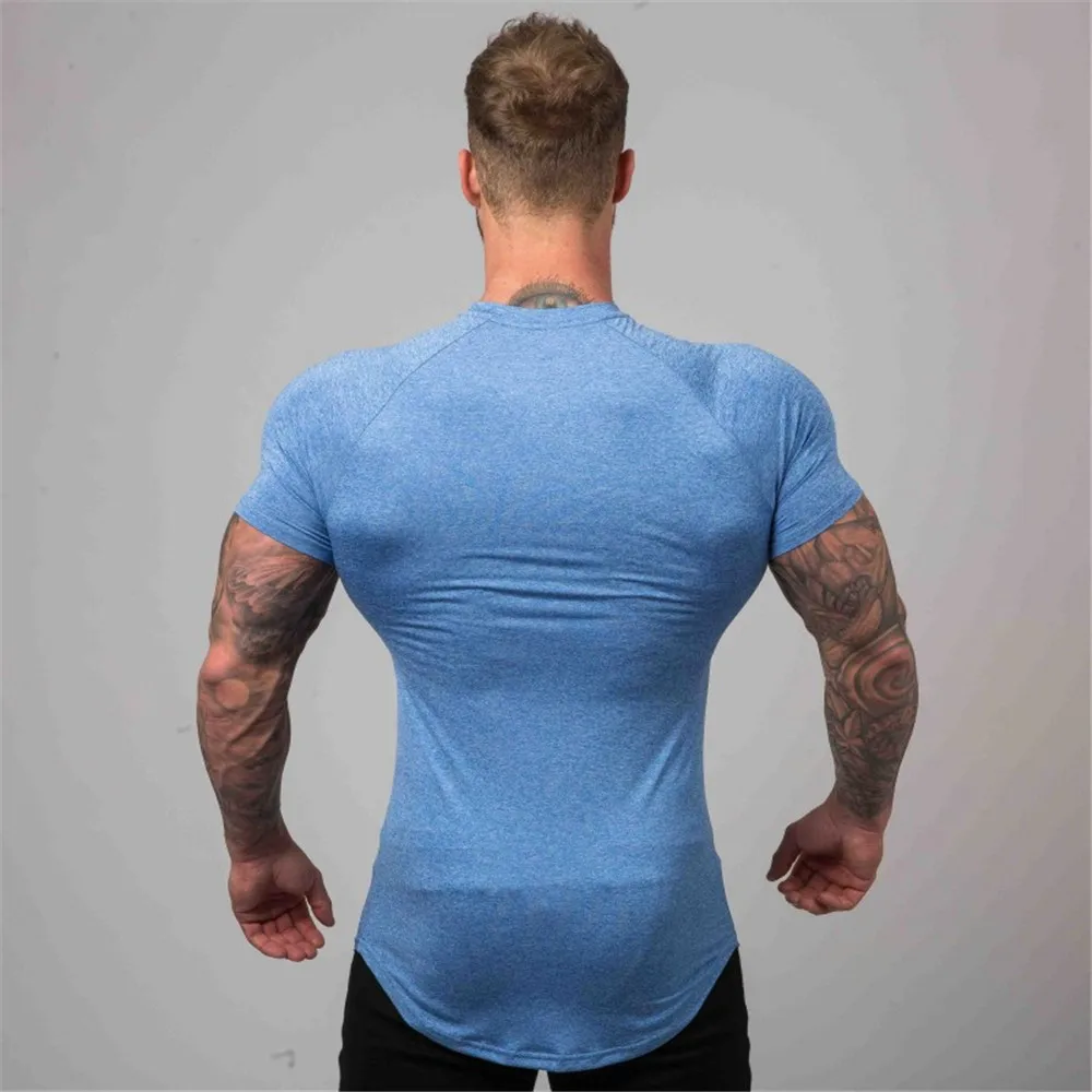 Compression T-shirt Running Sport Mens Gym Fitness Superelastic Quick dry Skinny t shirt Summer Male Jogging Training Tees Tops