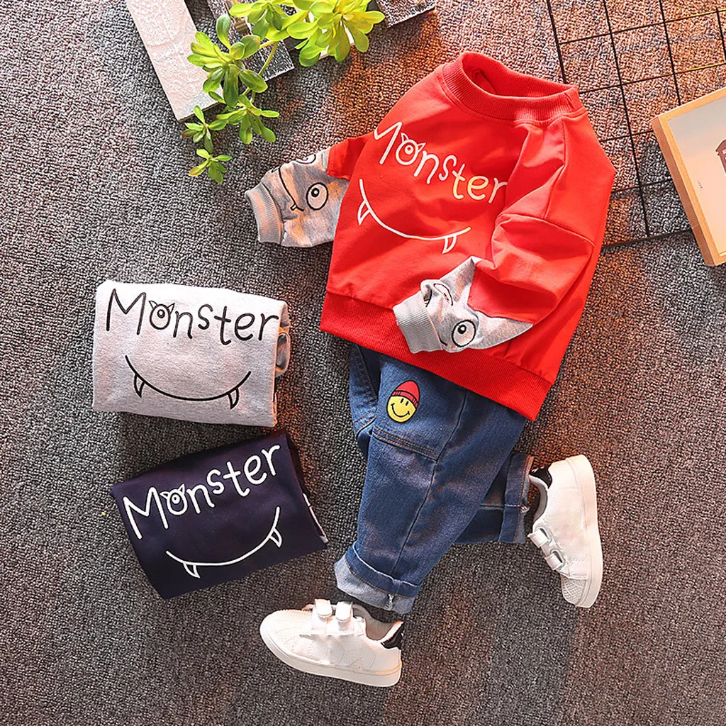 Toddler Boys Clothes Winter Autumn Cartoon Sweatshirt Denim Pants Baby Boy Outfit Children's Set Halloween Gift 2 3 4 5 T