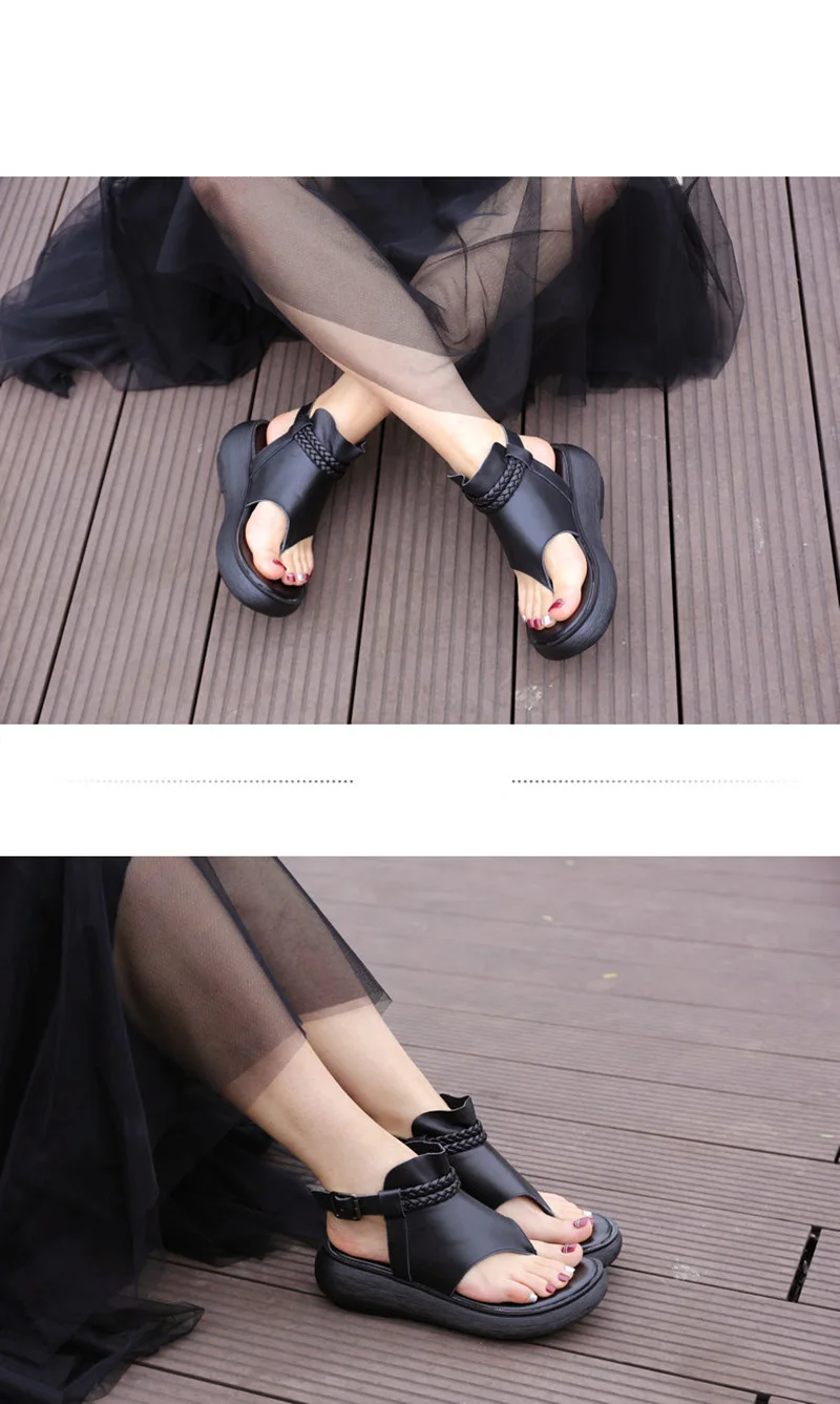Летние женские босоножки; обувь на толстой подошве и каблуке; повседневная кожаная обувь; Женские ботинки в римском стиле с индивидуальным носком