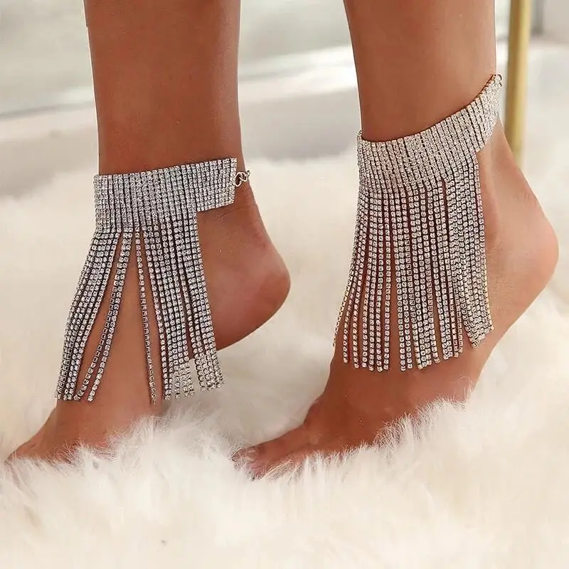 

Crystal tassel Anklets Barefoot Crochet Sandals Foot Jewelry Leg New Anklets On Foot Ankle Bracelets For Women Leg Chain