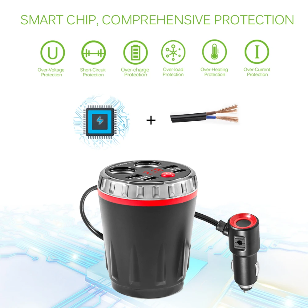 4 USB 5V Car Charging Kit Holder 2 Car Charger Socket Charging Cup 2.1A Port Universal Battery Test