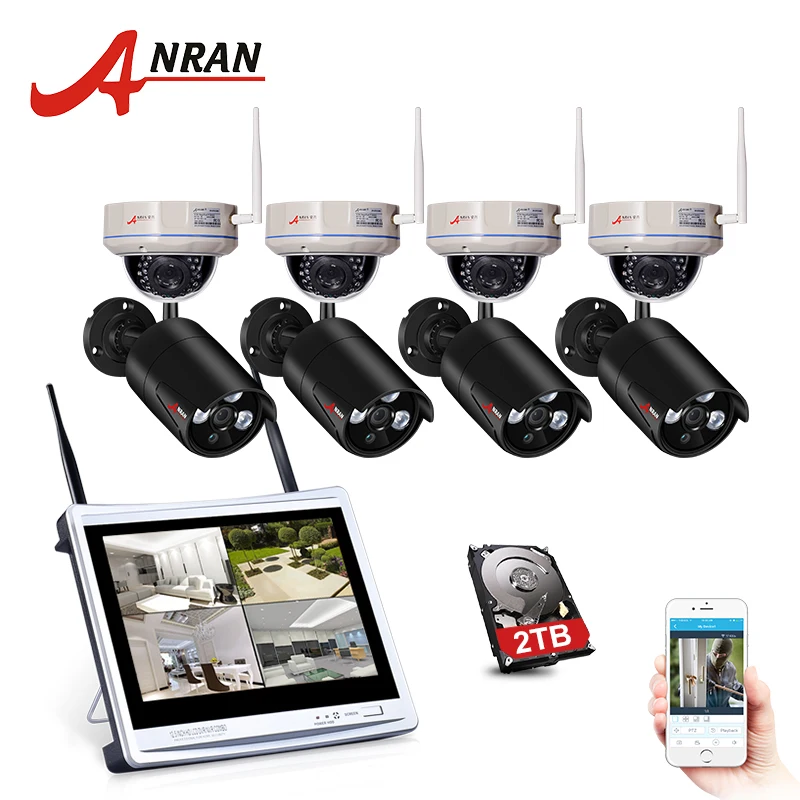 

ANRAN 12Inch Wifi NVR Kit 12"LCD Screen CCTV System IP Security Camera System 8CH Wireless 2.0MP Home Outdoor Surveillance Kit