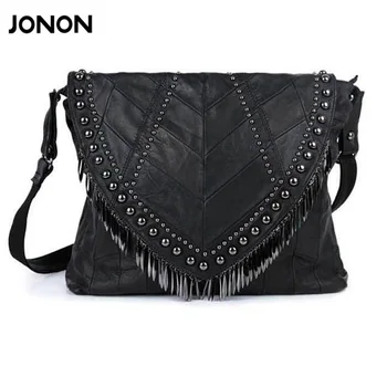 

All-match Genuine Leather Women Handbags Designer Tassel Female Shoulder Bags Rivet Bag Woman Crossbody Bag Studs Ladies