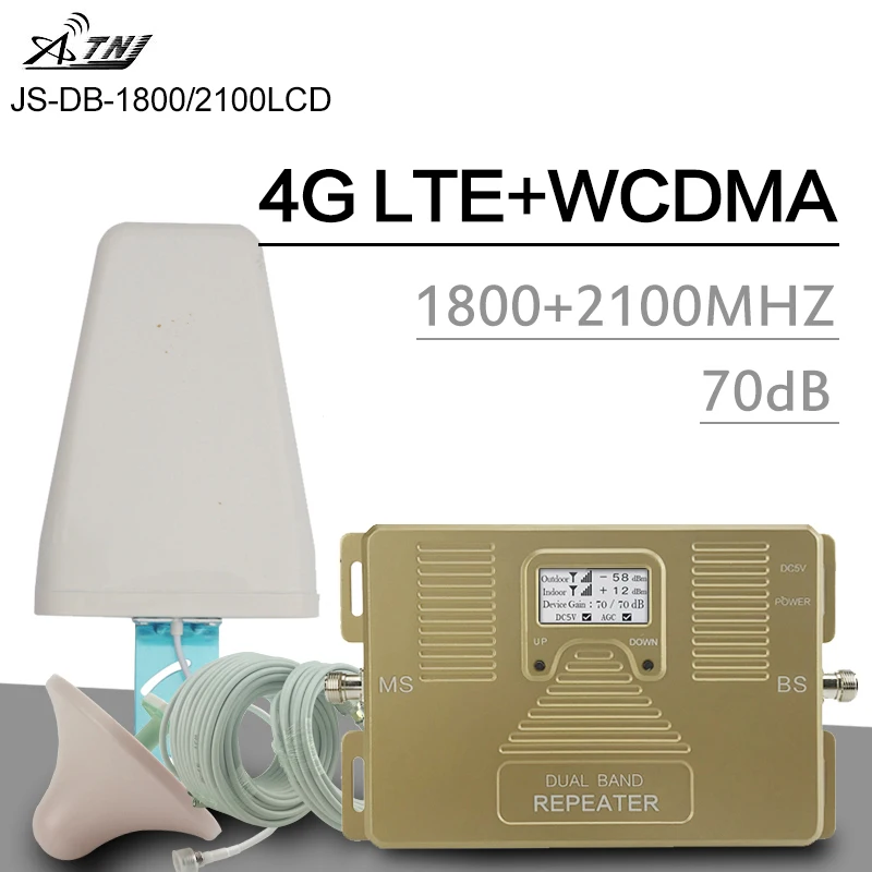 Smart 4G Dual Band Signal Repeater GSM LTE 1800 WCDMA 2100 MHz Cellular Signal Booster 70dB LCD Display 2G 3G 4G LTE Amplifier Smart 4G Dual Band Signal Repeater GSM LTE 1800 WCDMA 2100 MHz Cellular Signal Booster 70dB LCD Display 2G 3G 4G LTE Amplifier