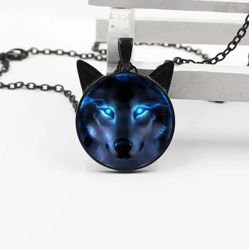 New charm Nordic magic wolf necklace cat ear pendant jewelry glass cabochon necklace children's gift jewelry