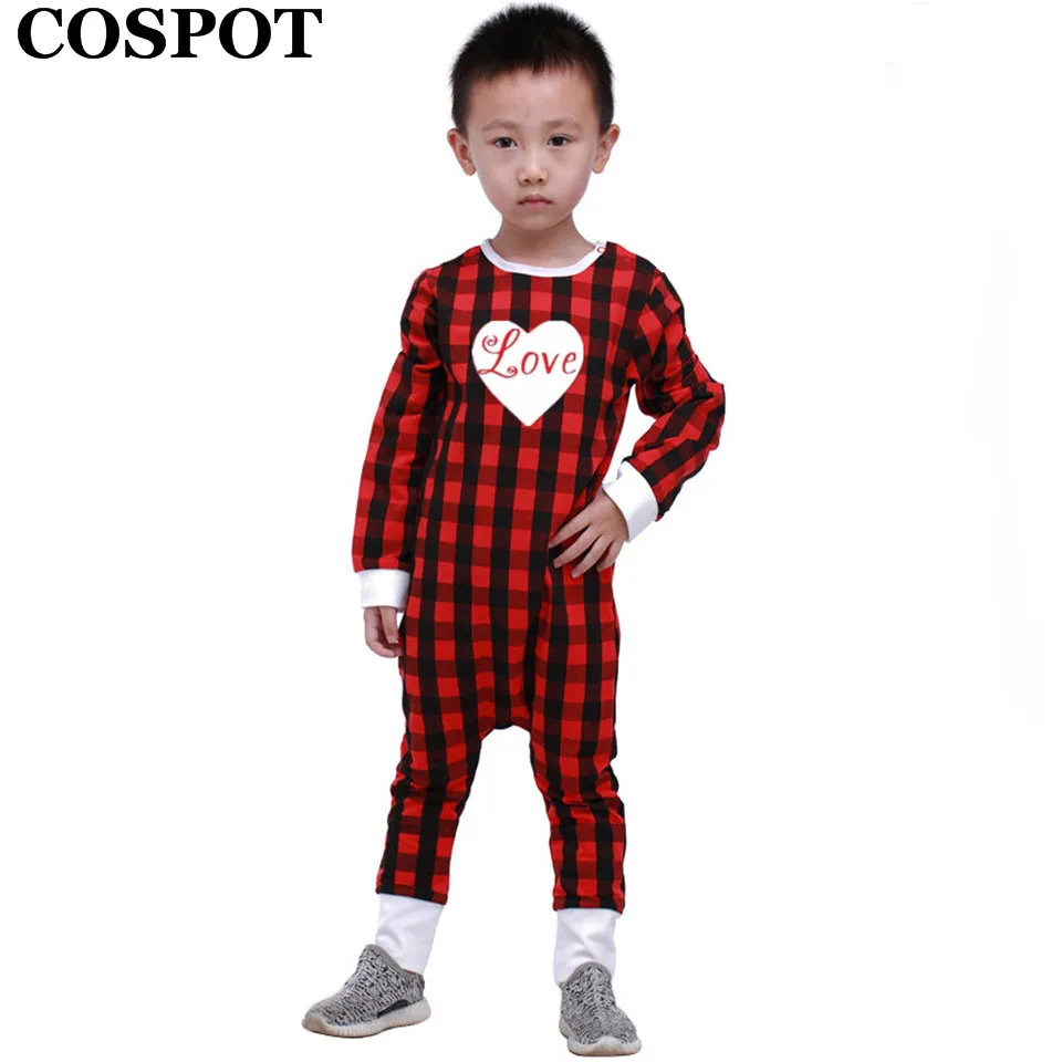

COSPOT Baby Boys Girls Valentine's Day Romper Toddler Red Plaid Cotton Spring Jumpsuit Infant Love Heart Jumper 2018 New 35E