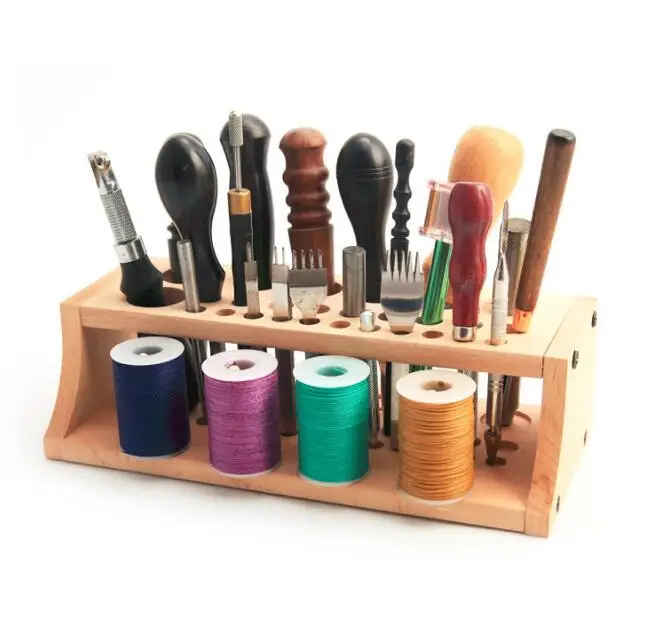 

Good quality leather handwork wood storage rack simple splicing tools rack for diamond chisel thread printing tools holder