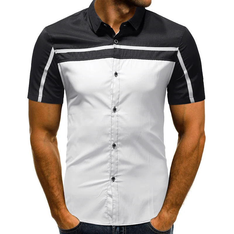 

Men's short sleeve Shirt fashion brand Casual shirt Personality patchwork color Slim Fit Male Shirts men clothes Tops Asian size