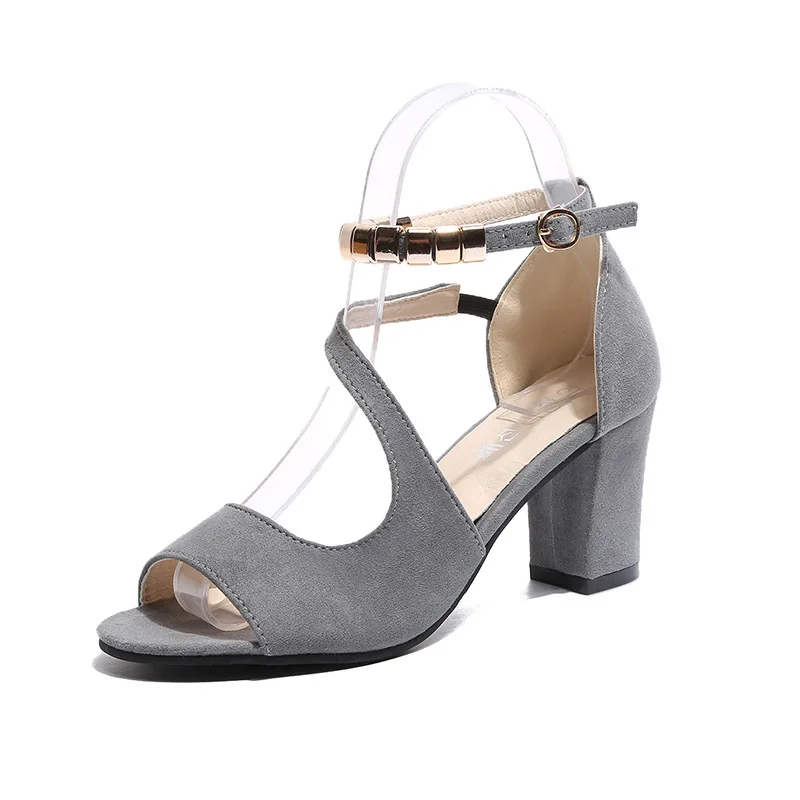 Новые летние босоножки женская обувь женские туфли на высоком каблуке с открытым носком и ремешком на щиколотке женские босоножки на толстом каблуке с вырезами, WSH3197 - Цвет: Серый