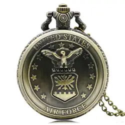 Военная Униформа тема карманные часы ВВС США Eagle крышка тонкий Цепочки и ожерелья Прохладный подростки часы уникальный подарок для армии