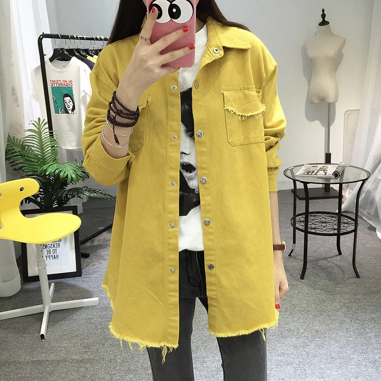 2018 Spring Autumn New Long Section Lapel Tassel Denim Jackets Women Loose Casual Long Sleeve Female'S Thin Basic Jacket Coats (4)