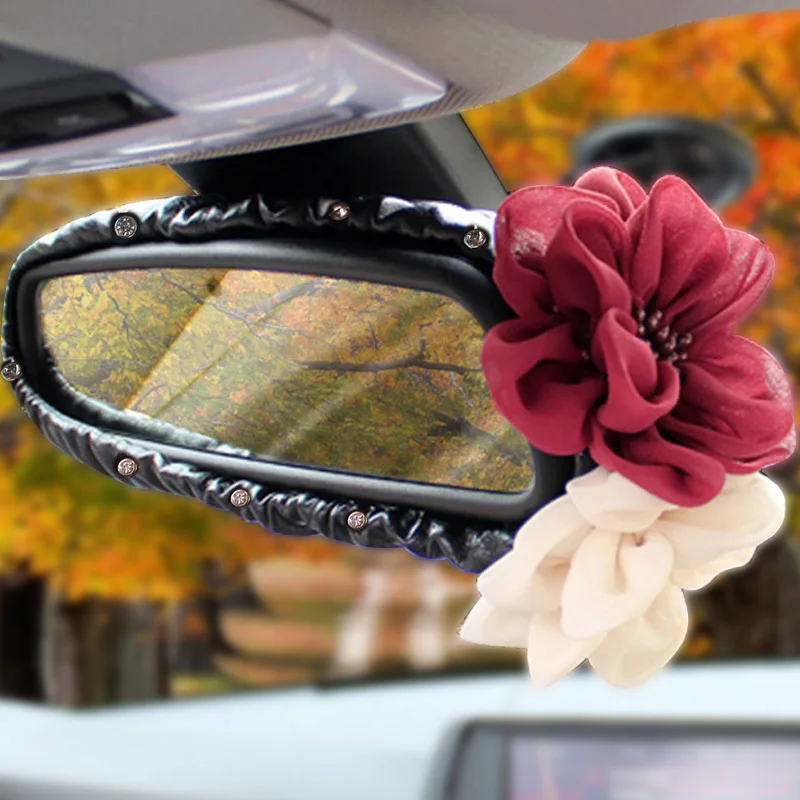 Rose-Flower-Crystal-Car-Interior-Rear-View-Mirror-Cover-Leather-Auto-Rearview-Mirror-Decoration-Accessories-For