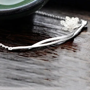 Kinitial 925 Silver Charm Bud Chain Necklaces For Women  Statement Branch Plum Flower Necklace & Pendant Wedding Collar Jewelry