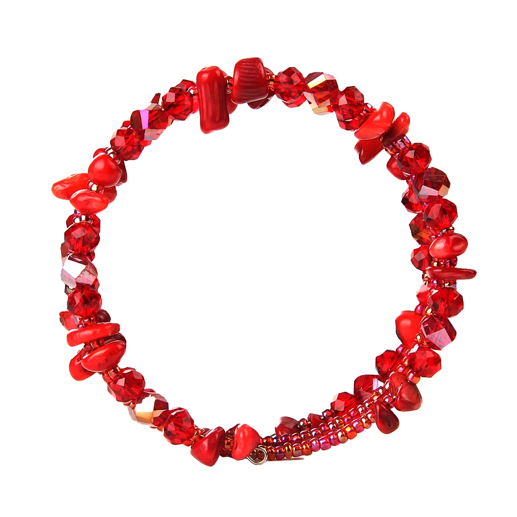 Irregular Shaped Loose Beads Strand Triple Layer Wire Bracelet Women Fashion Jewelry