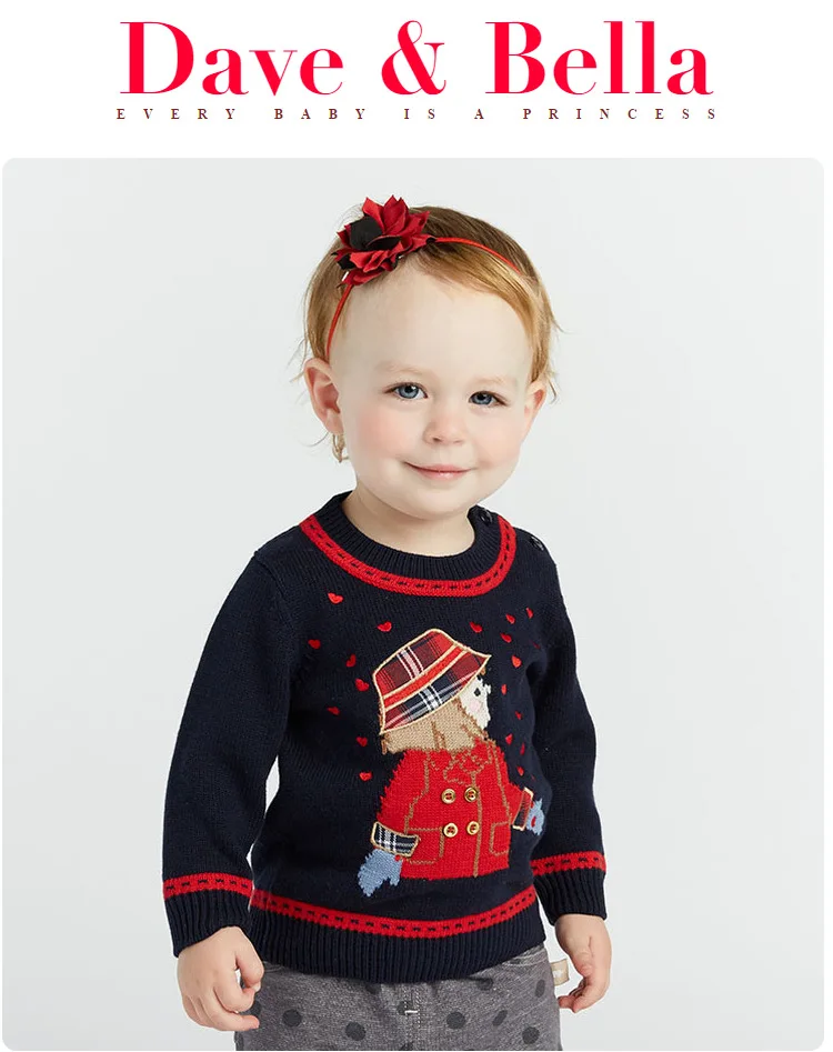 DB8434 dave bella/осенний модный топ для маленьких девочек; пуловер для малышей; детский изысканный вязаный свитер в морском стиле