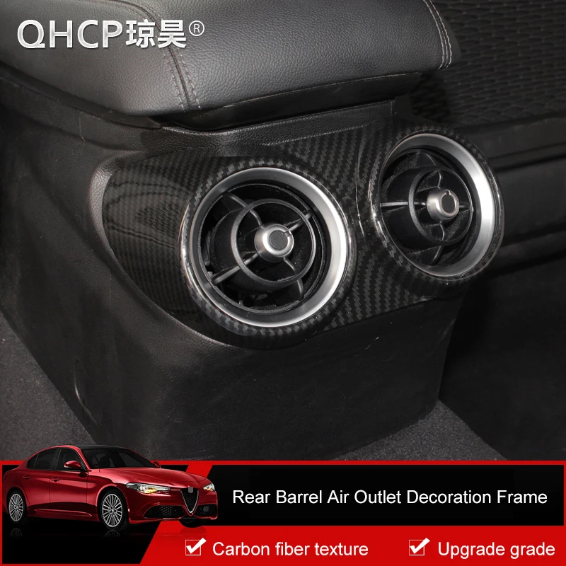 

QHCP Carbon Fiber Style ABS Front Side Rear Row Air Conditioning Vent Outlet Frame Barrel Cover Sticker For Alfa Romeo Giulia