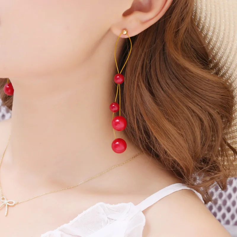 

Korean Long Red Pearl Earrings Statement Chain Hanging Earrings for Women Fashion Women's Dangle Earrings Jewelry 2019 Piercing