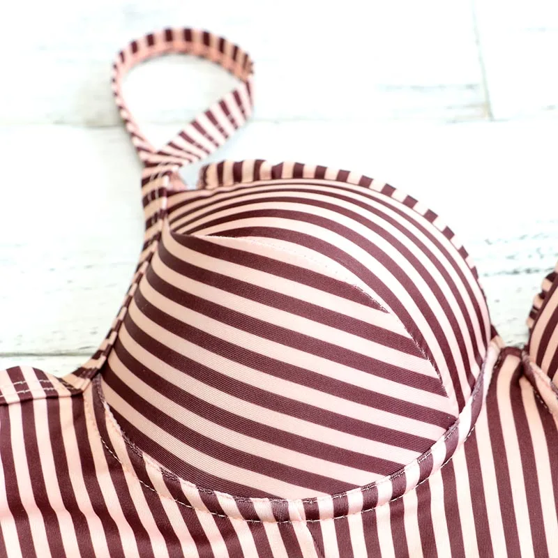 Полосатый купальник, женский сексуальный цельный купальник с принтом, купальный костюм с пуш-ап, купальный костюм на бретельках, Летний Пляжный 2882