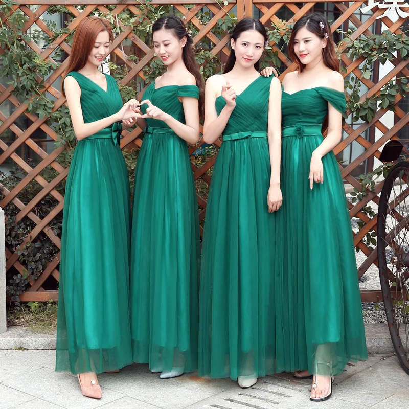 

Vestido De Noiva Emerald Green Bridesmaid Dresses Long Pleat Sweetheart Mixed Styles Cheap Formal Wedding Bride Party Prom Gown