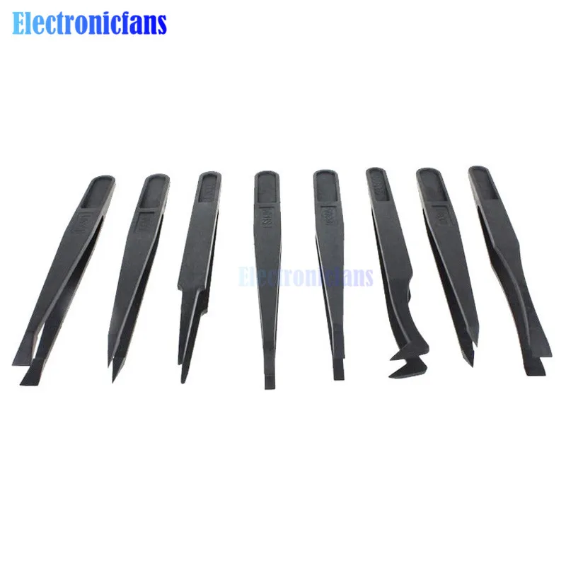 

7pcs Anti-static Tweezer Tool Straight Bend Plastic Heat Resistant