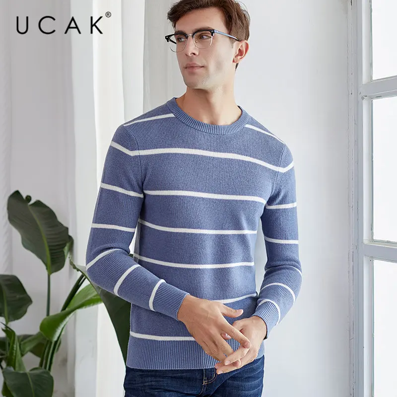 UCAK Brand Merino Wool Sweater Men Streetwear Young Fashion Striped O-Neck Pull Homme Autumn Winter Cashmere Pullover Men U3045 UCAK Brand Merino Wool Sweater Men Streetwear Young Fashion Striped O-Neck Pull Homme Autumn Winter Cashmere Pullover Men U3045