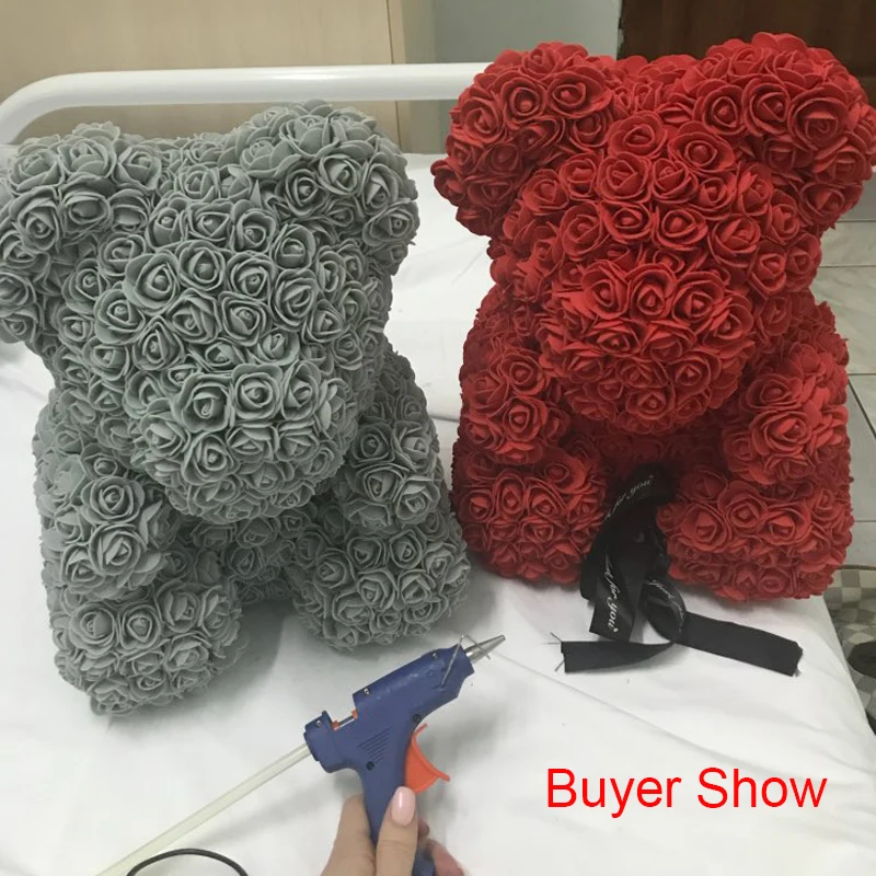 Foam Bear Mold PE Rose Artificial Flower Heads Rose Bear White Mold and Gift Box DIY Rose Bear Accessories Bag