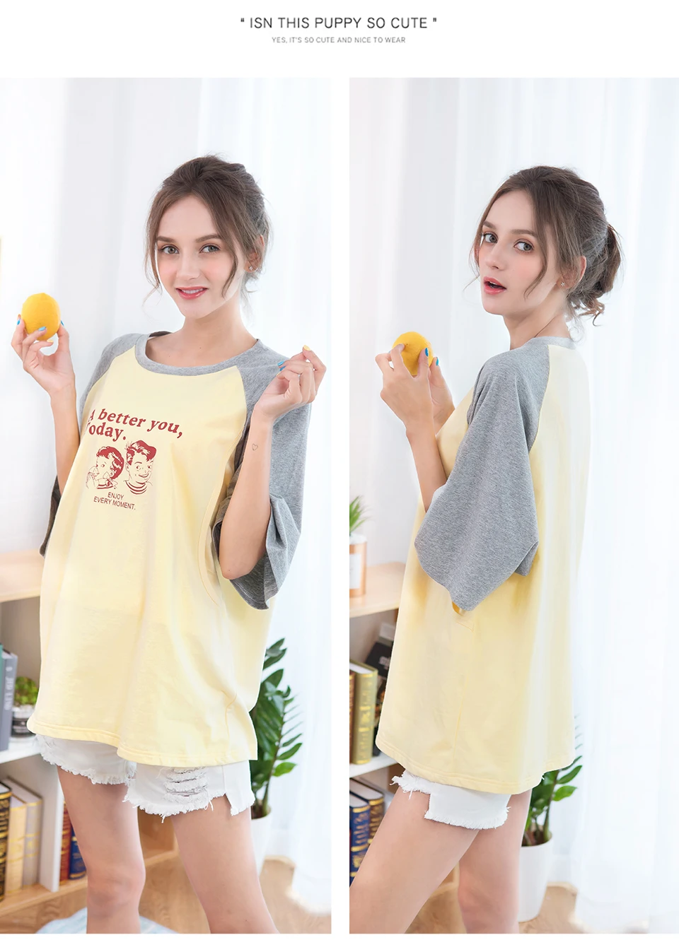 Pijama de Maternidade Roupas para Wemon Yatemao Moda Tops T-shirt Gravidez Maternidade Looser Meia Manga Tamanho Grande Parte Superior Ocasional 5 Cheap Cápsulas de dormir