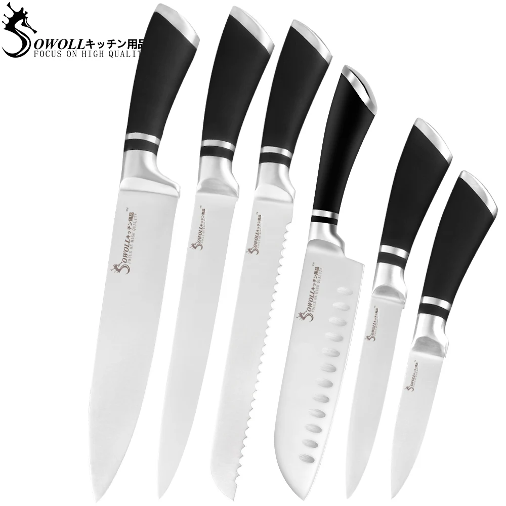 SOWOLL, лучший набор ножей из нержавеющей стали, 3Cr13mov, поварские ножи, японский нож для нарезки сантоку, нож для очистки хлеба, кухонные столовые приборы, подарок - Цвет: 6 pcs set