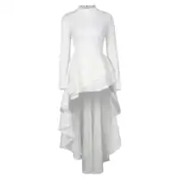 Women Ruffles Asymmetrical Dress Plus Size Long Sleeve Dress Office Big Size White Black Burgundy Trailing Elegant Party Dress