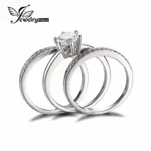 three Items Band Ring Real 925 Sterling Silver Ring Units Prongs Spherical Lower Cubic Zirconia Setting Excellent Engagement Marriage ceremony