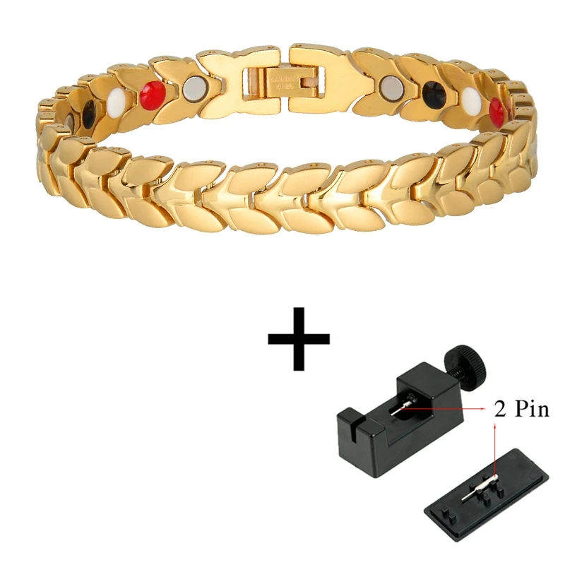 Hottime Fashion Golden 304 Stainless Steel Bracelet Health Energy Magnetic Bracelets For Man Hand Link Chain Wristband 10107 - Окраска металла: 10107 And Adjust