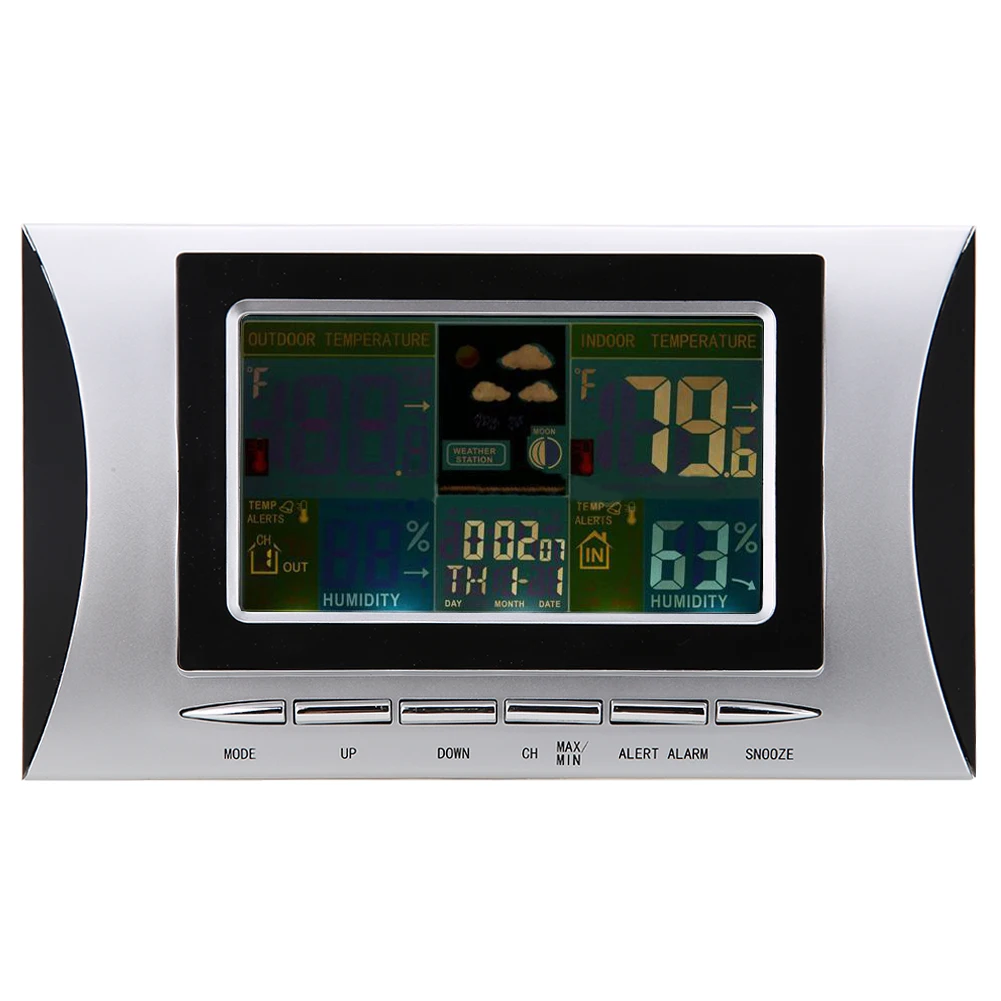 

Wireless Weather Station With LCD Colorful Display Indoor Outdoor Temperature And Humidity Barometer Digital Alarm Clock
