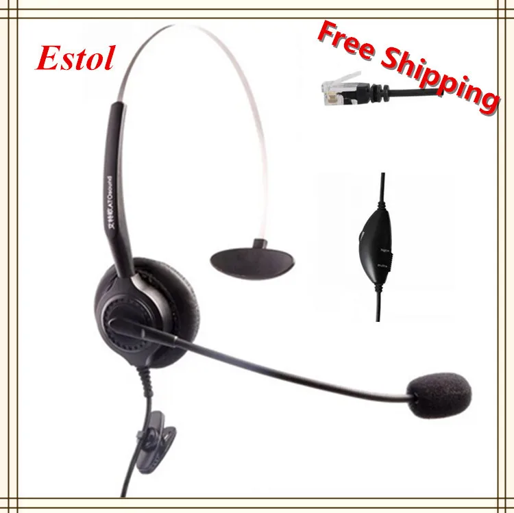 

Free Shipping Mono monaural single ear rj9 plug headset voice volume adjustable mute key call center earphone headphone