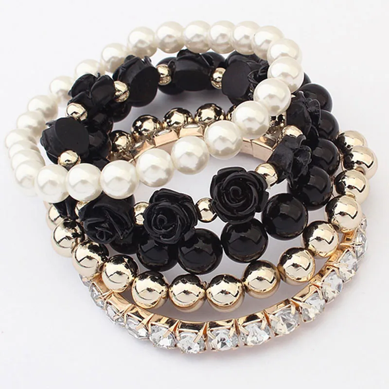 Womens Multilayer Pearl Crystal Beaded Bracelet Bangle Charm Jewellery Gift Hot 