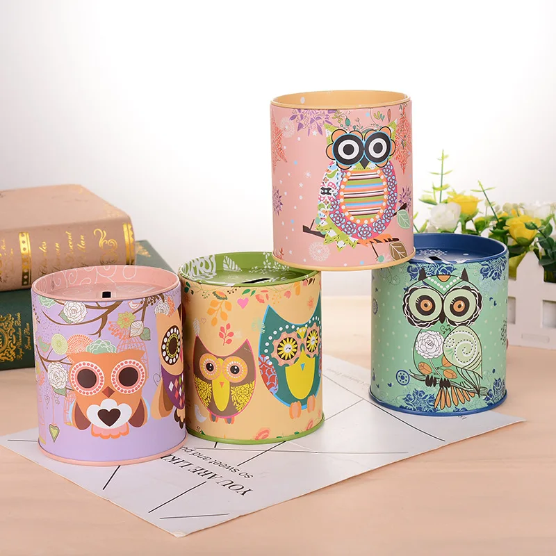 حامل قلم حصالة على شكل حيوان حصالة البومة المعدنية حصالة نقود معدنية