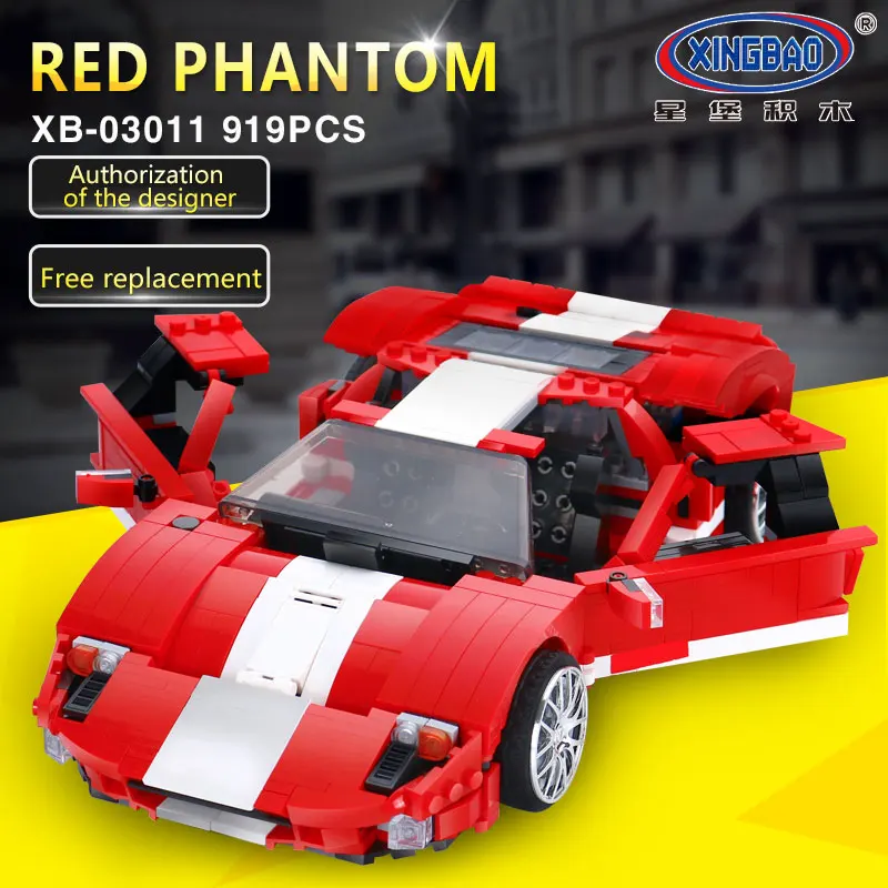 

XingBao 03011 919Pcs Creative MOC Technic Series The Red Phantom Racing Car Set Building Blocks Bricks Compatible LegoINGlys