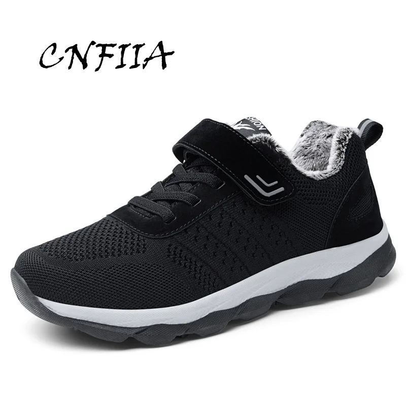 

CNFIIA Shoes Men Sneakers 2018 Winter Fur Warm Mens Shoes Large Sizes 45 Black Blue Male Flat Comfortable Footwear Walking New