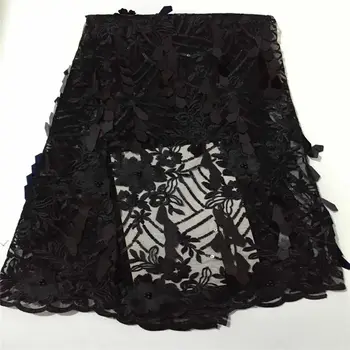 

black sequins African Tulle Lace Fabric 3D Flower Fabric with beads High Quality Beaded Lace Fabric Fashion Wedding dress