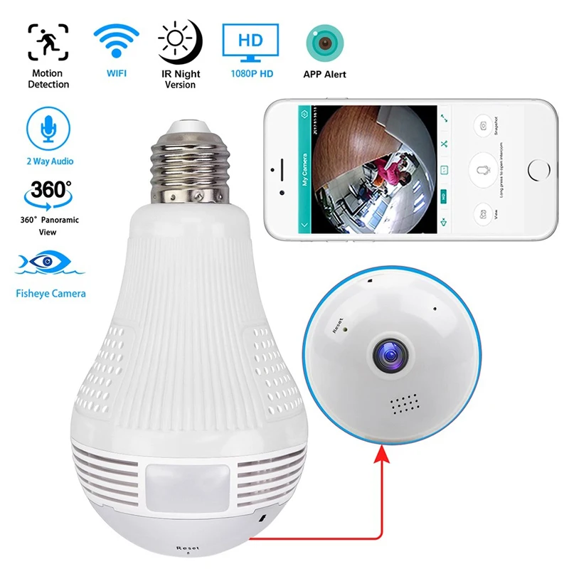 

Smart Home Security WIFI IP CCTV P2P Bulb/Lamp Camera With Two-way audio Alarm Motion Detection For Baby Nanny Pet Monitor