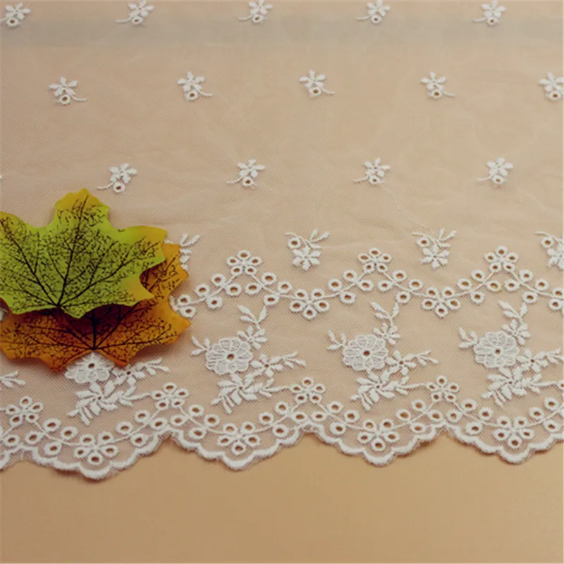 

5 yard 43cm 16.9" wide ivory beige gauze mesh tulle cotton embroidered tapes lace trim ribbon fabric 1027004QL4K587