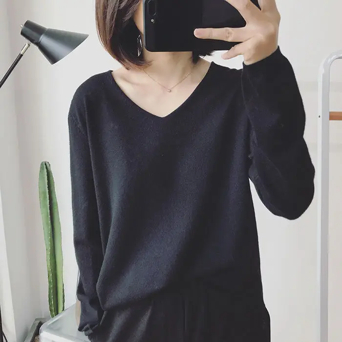 Vangull Sweater V-Neck Women 2019 New Autumn Cashmere Sweater Solid Sexy Pullovers Coat Female Casual knitted Winter Sweater