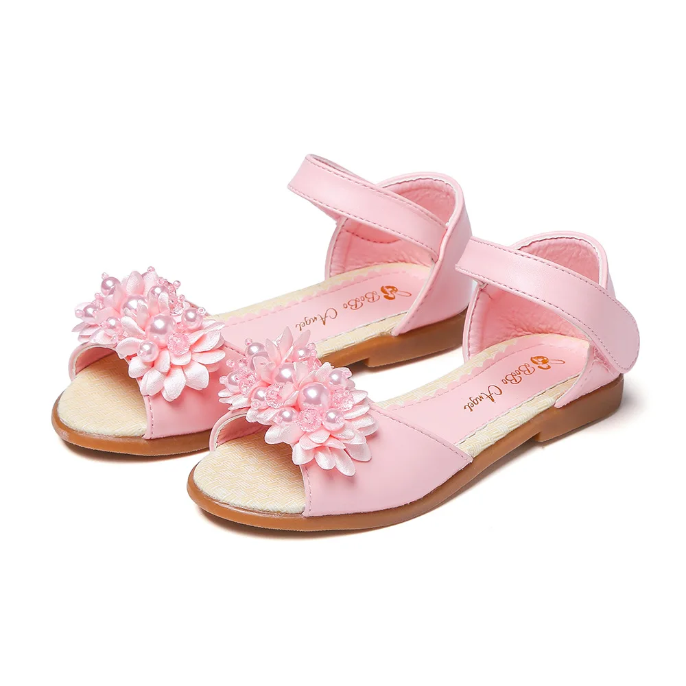 

2018 Fashion New Flower Bead Kids Sandals Girls Shoes Children Sandals For Little Girls Summer Sandals Flat Heels Shoes 26-34 33